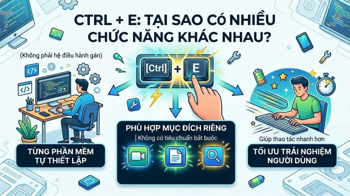 Vì sao Ctrl + E có nhiều chức năng khác nhau?