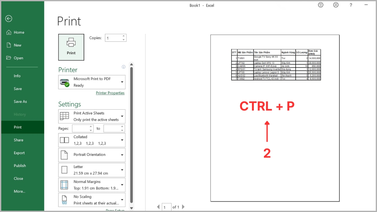 Cách in current page trên Microsoft Excel