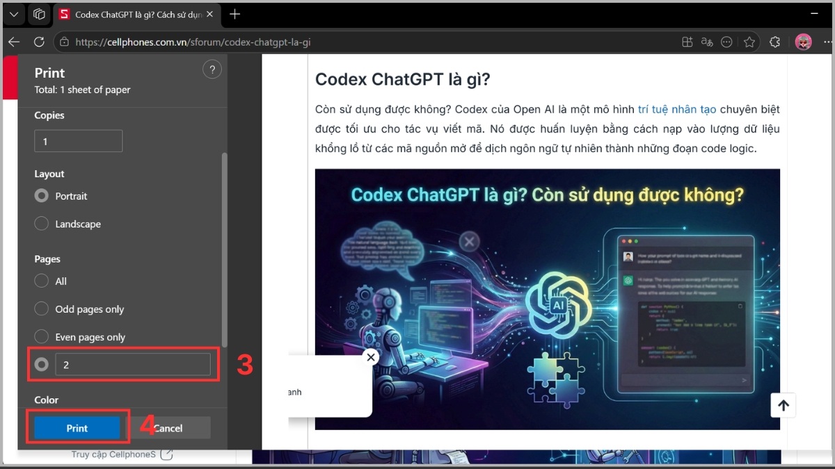 Cách in current page trên Trình duyệt