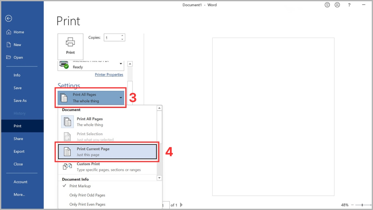 Cách in current page trong Word