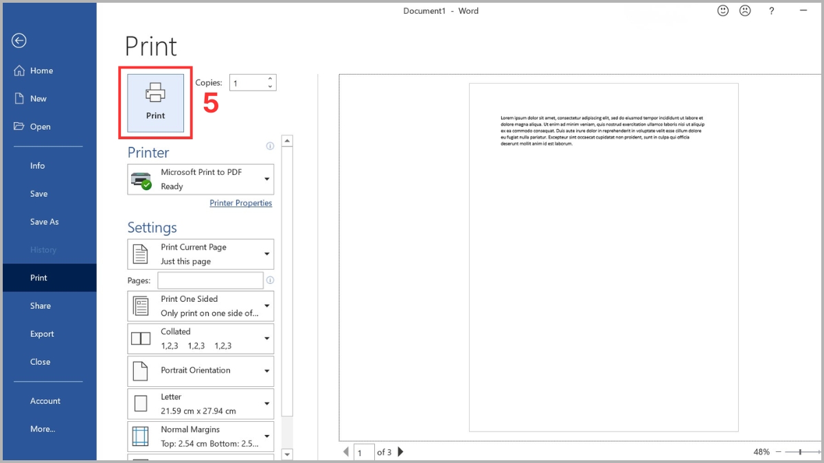 Cách in current page trên Microsoft Word
