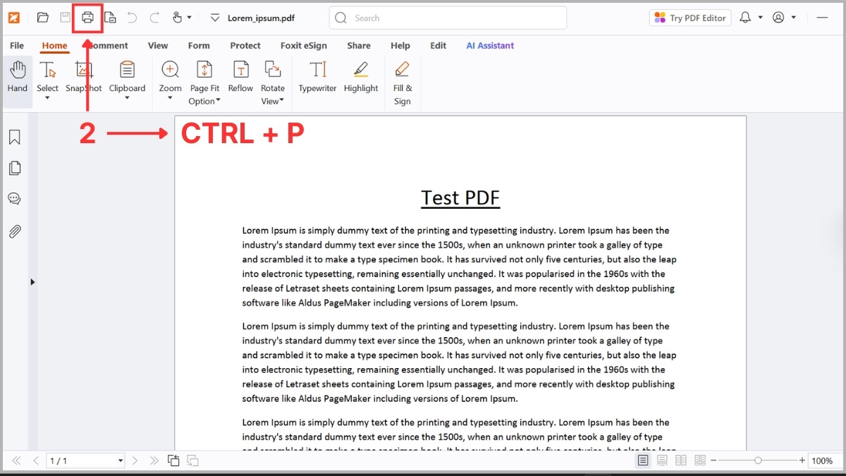Cách in current page bằng file PDF