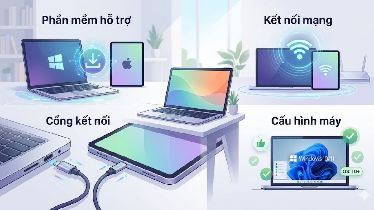 Những điều kiện cần đáp ứng để dùng iPad làm màn hình phụ đối với Laptop, PC Windows