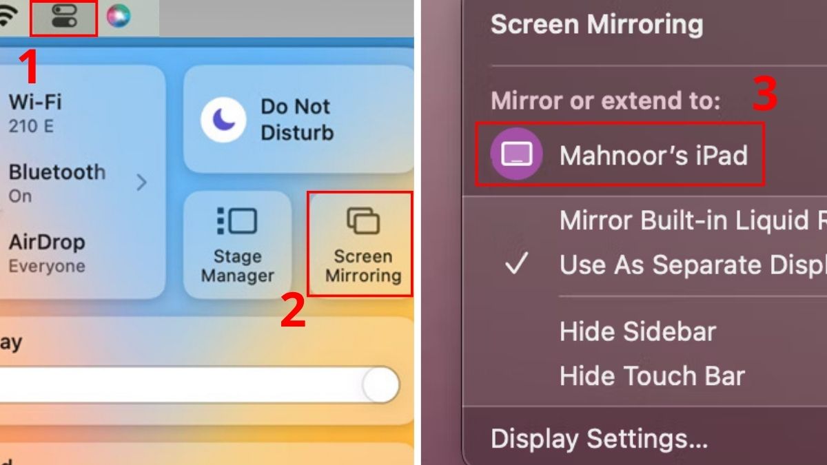 Cách dùng iPad làm màn hình phụ cho MacBook qua Trung tâm điều khiển