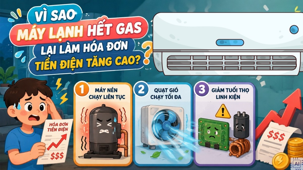 Vì sao máy lạnh hết gas lại làm hóa đơn tiền điện tăng cao?
