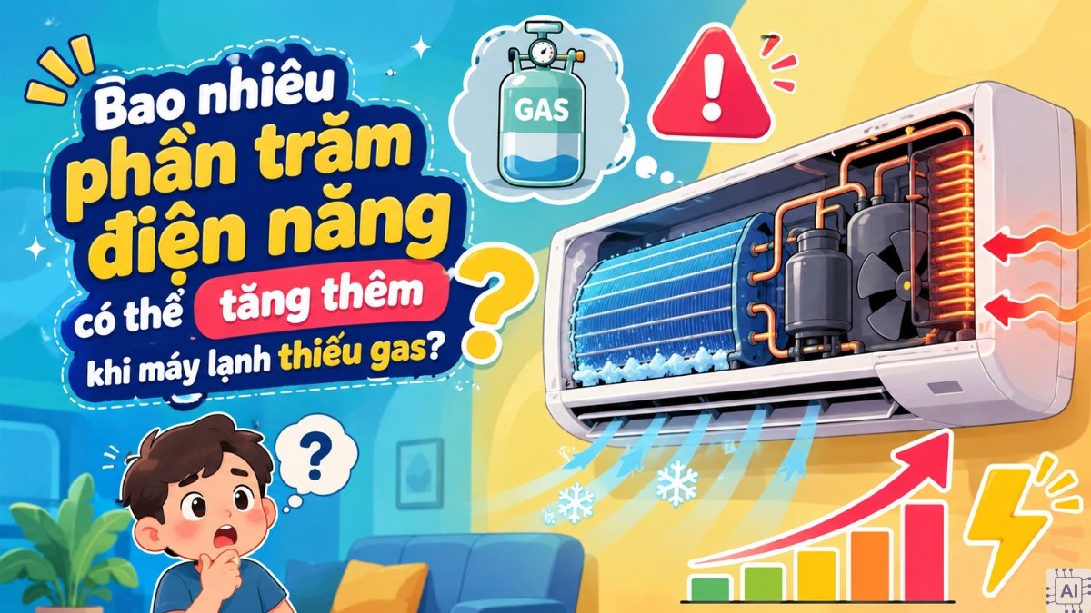 Bao nhiêu phần trăm điện năng có thể tăng thêm khi máy lạnh thiếu gas?