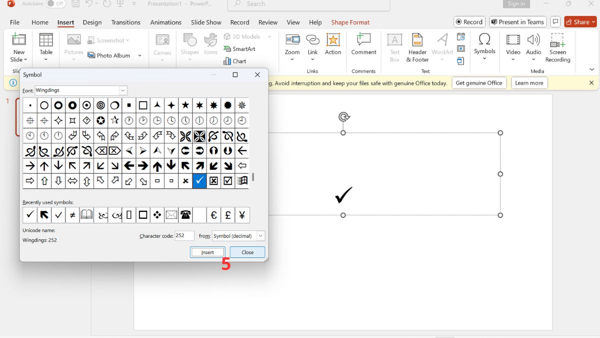 Sử dụng ký tự đặc biệt để tạo dấu tích trong PowerPoint