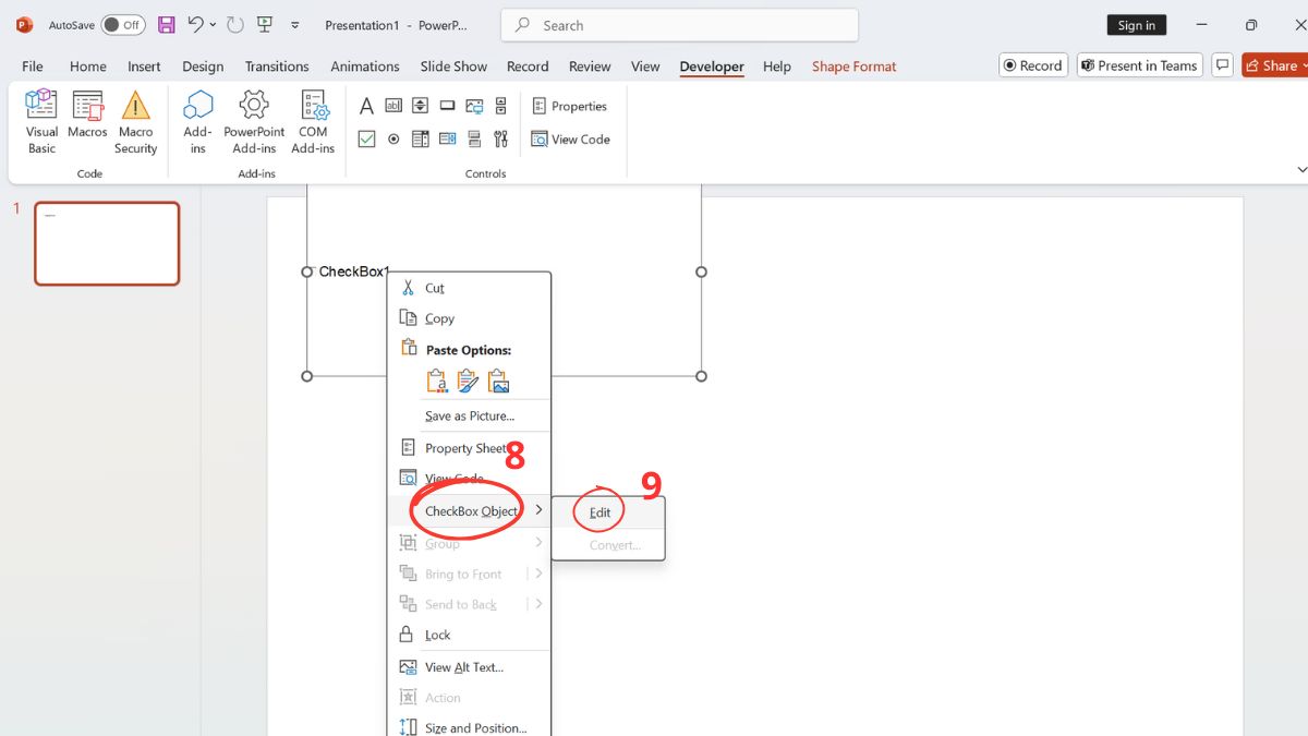 Sử dụng Interactive Checkbox để tạo dấu tick
