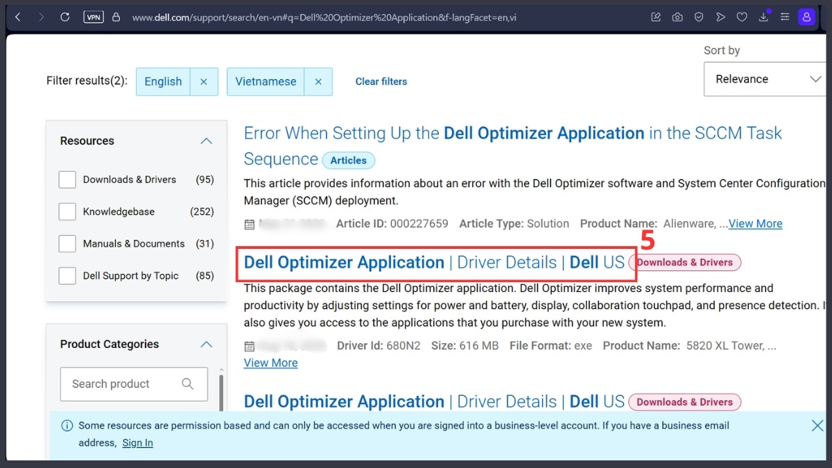 Tải Dell Optimizer từ trang chính thức của Dell
