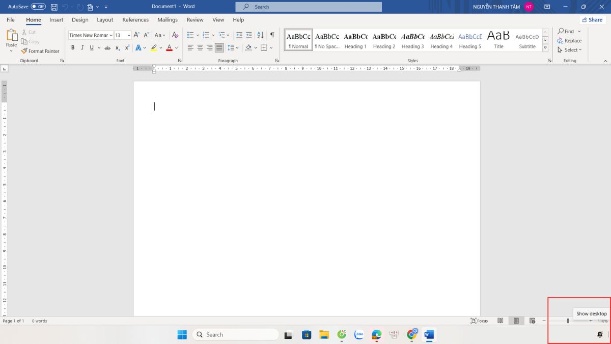Cách thoát ra màn hình chính trên máy tính bằng nút Show Desktop