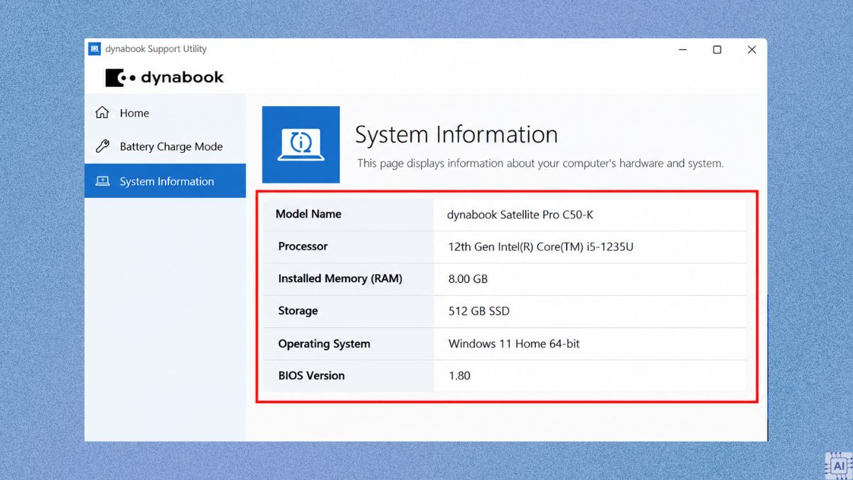 Kiểm tra thông tin phần cứng máy tính bằng Dynabook Support Utility