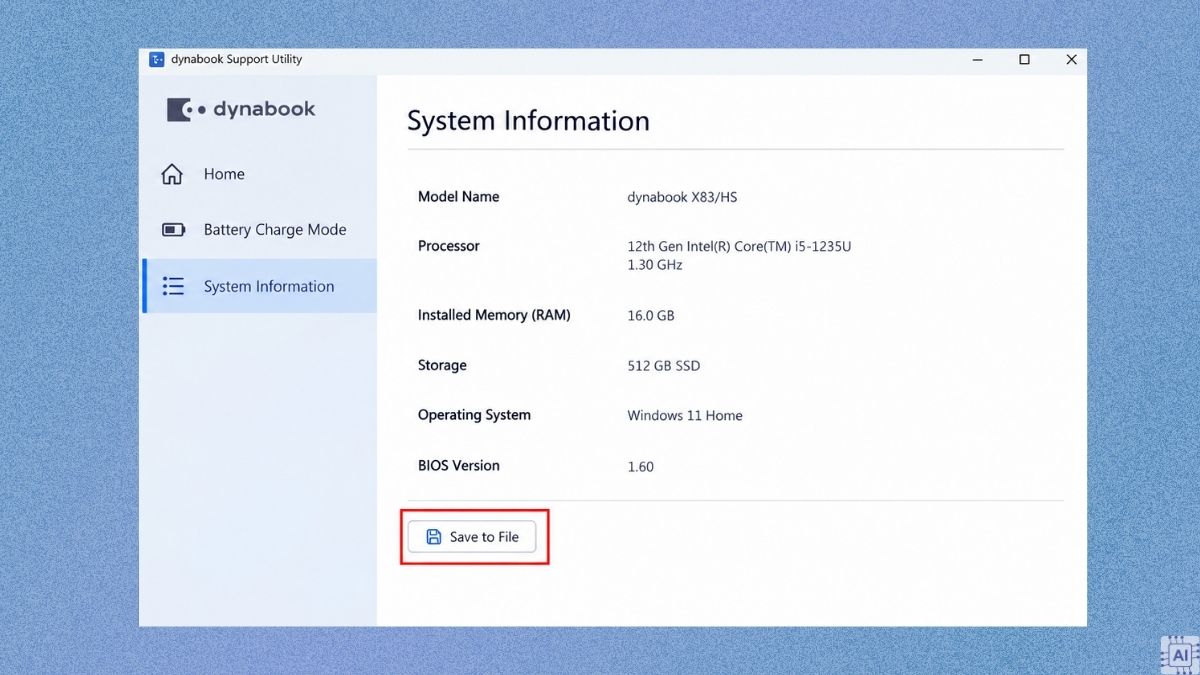 Kiểm tra thông tin phần cứng máy tính bằng Dynabook Support Utility