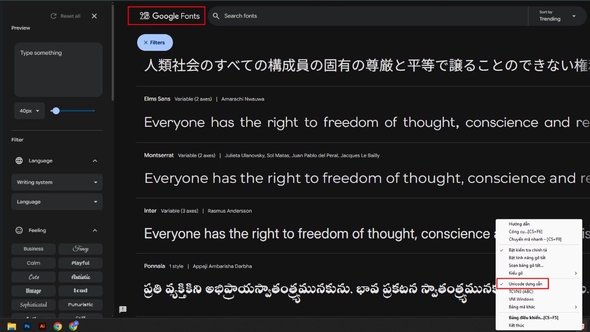 Font bị lỗi dấu tiếng Việt