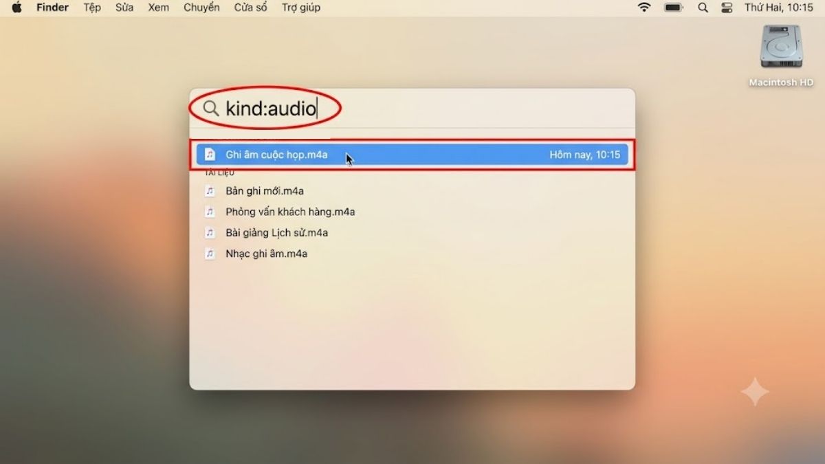 Tìm kiếm file ghi âm bằng Spotlight hoặc Finder