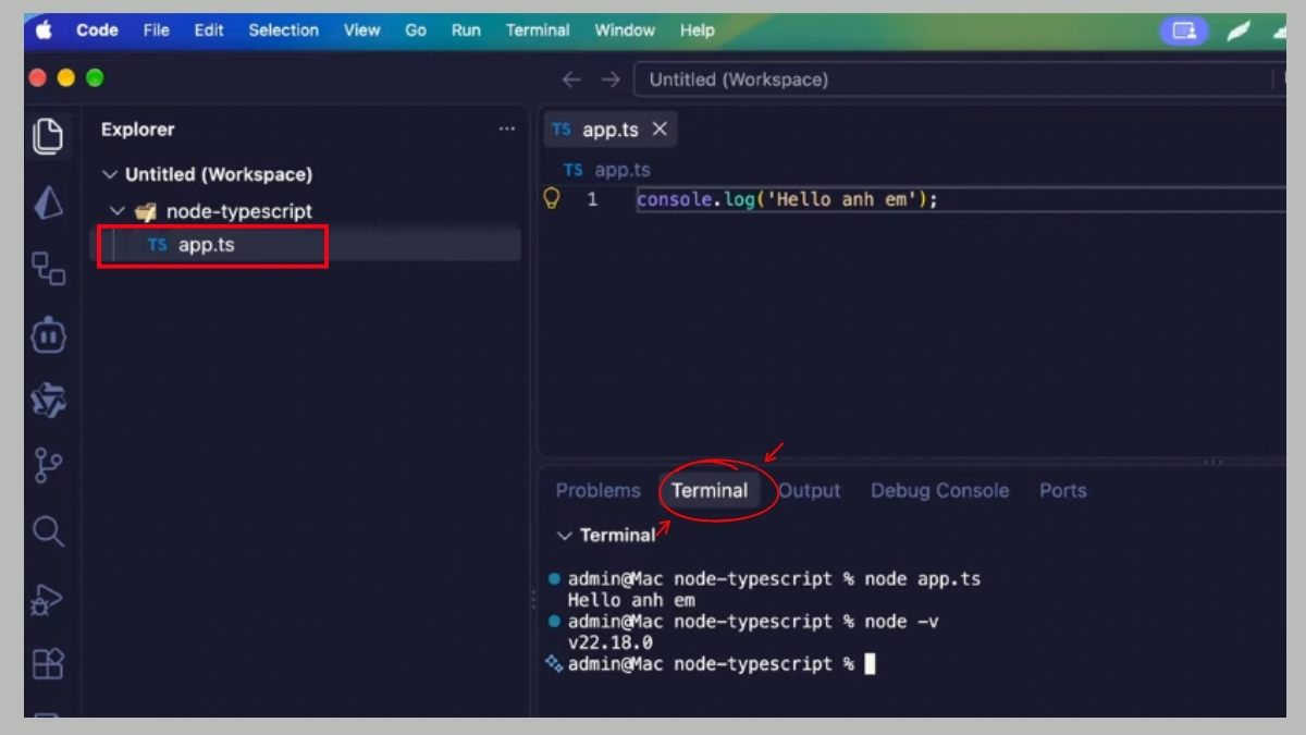 Biên dịch file .ts sang JavaScript (dùng tsc)