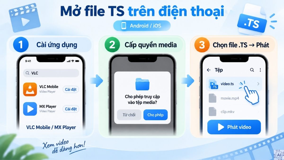 Cách mở file video TS bằng ứng dụng trên điện thoại (VLC Mobile, MX Player...)