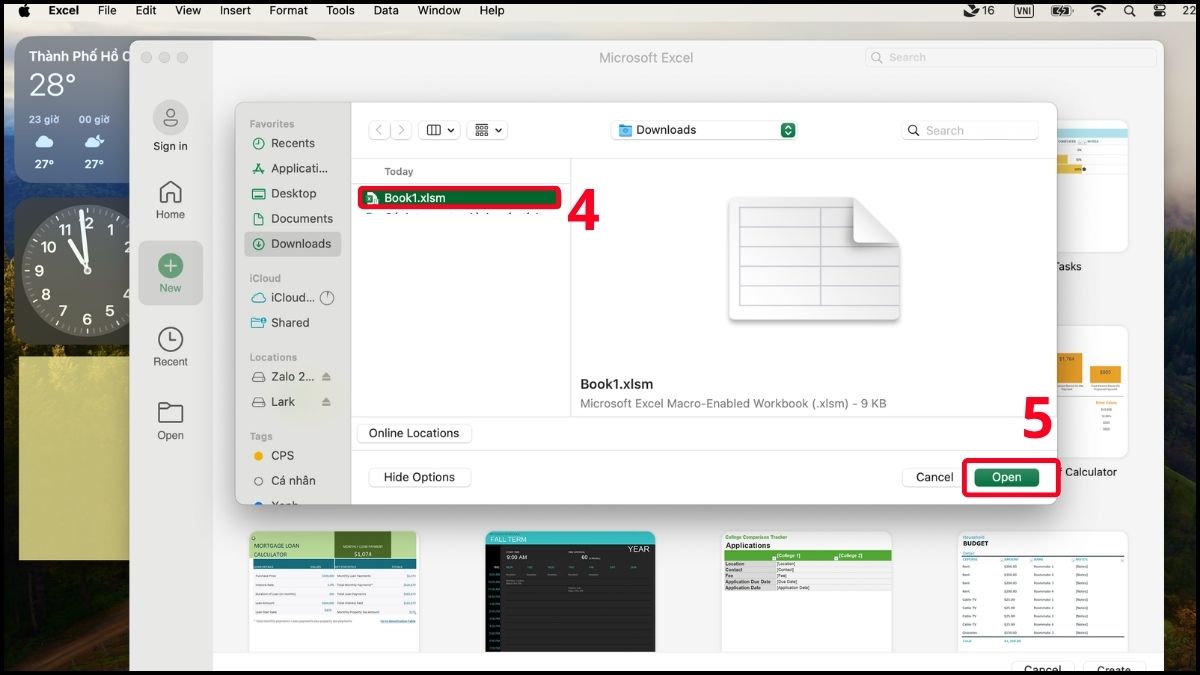Cách mở file XLSM bằng Excel trên macOS