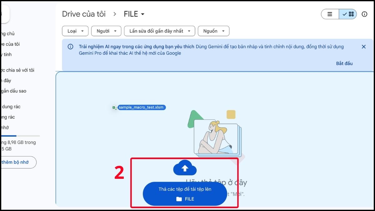 Mở file XLSM bằng Google Sheets