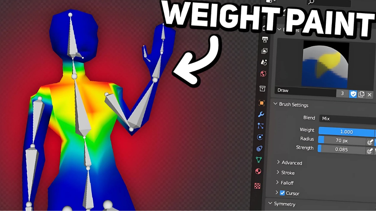 Sử dụng Weight Paint Mode để điều chỉnh lại vùng ảnh hưởng khi gắn xương