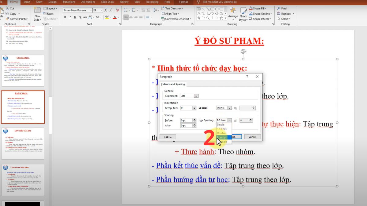 Tùy chỉnh giãn dòng nâng cao trong PowerPoint