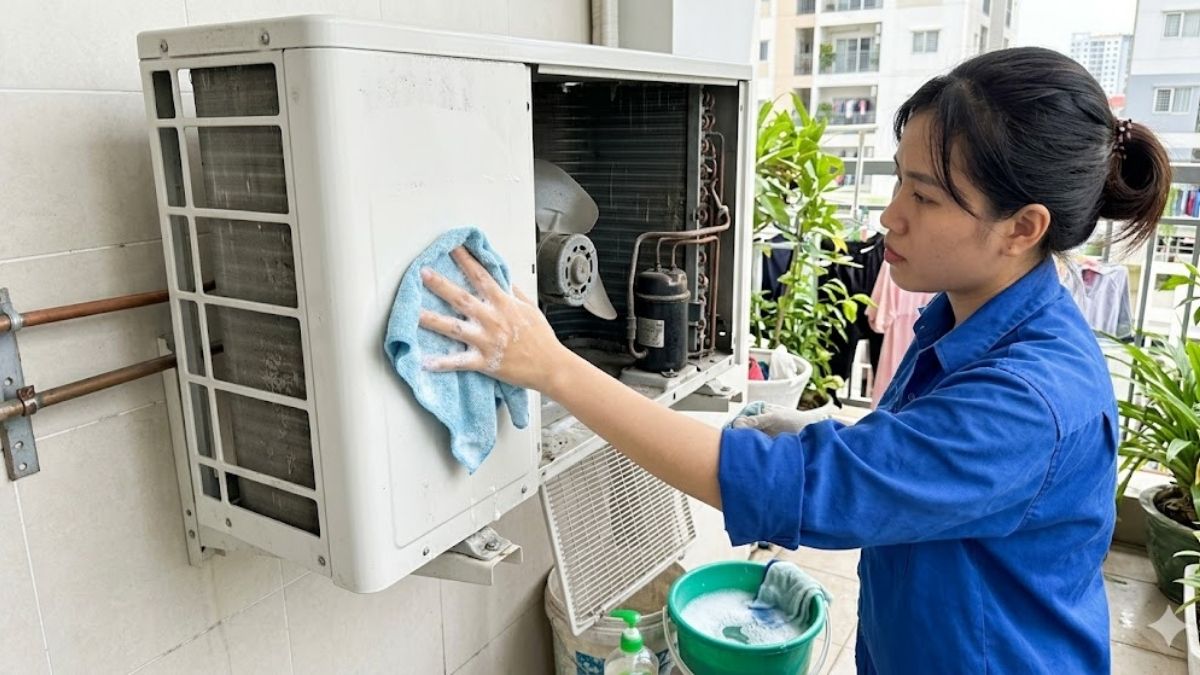 Vệ sinh cục nóng định kỳ để giảm ồn cho cục nóng máy lạnh