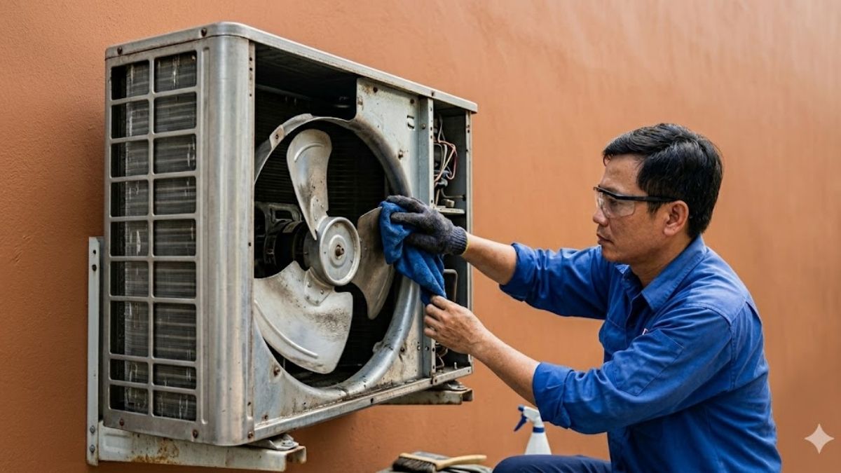Vệ sinh cục nóng định kỳ để giảm ồn cho cục nóng máy lạnh