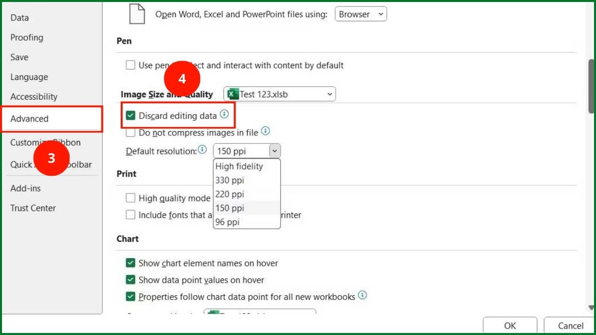 Xóa dữ liệu ảnh gốc để giảm dung lượng ảnh trong Excel