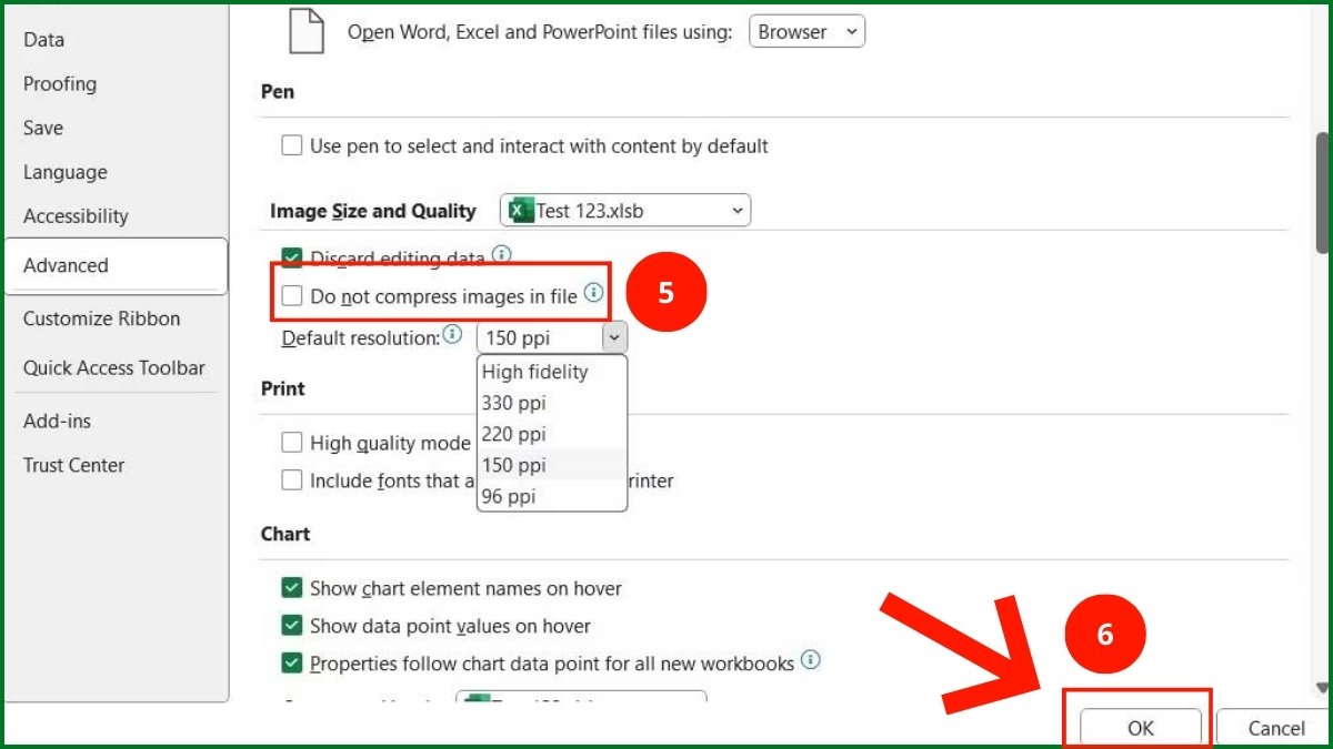 Xóa dữ liệu ảnh gốc để giảm dung lượng ảnh trong Excel