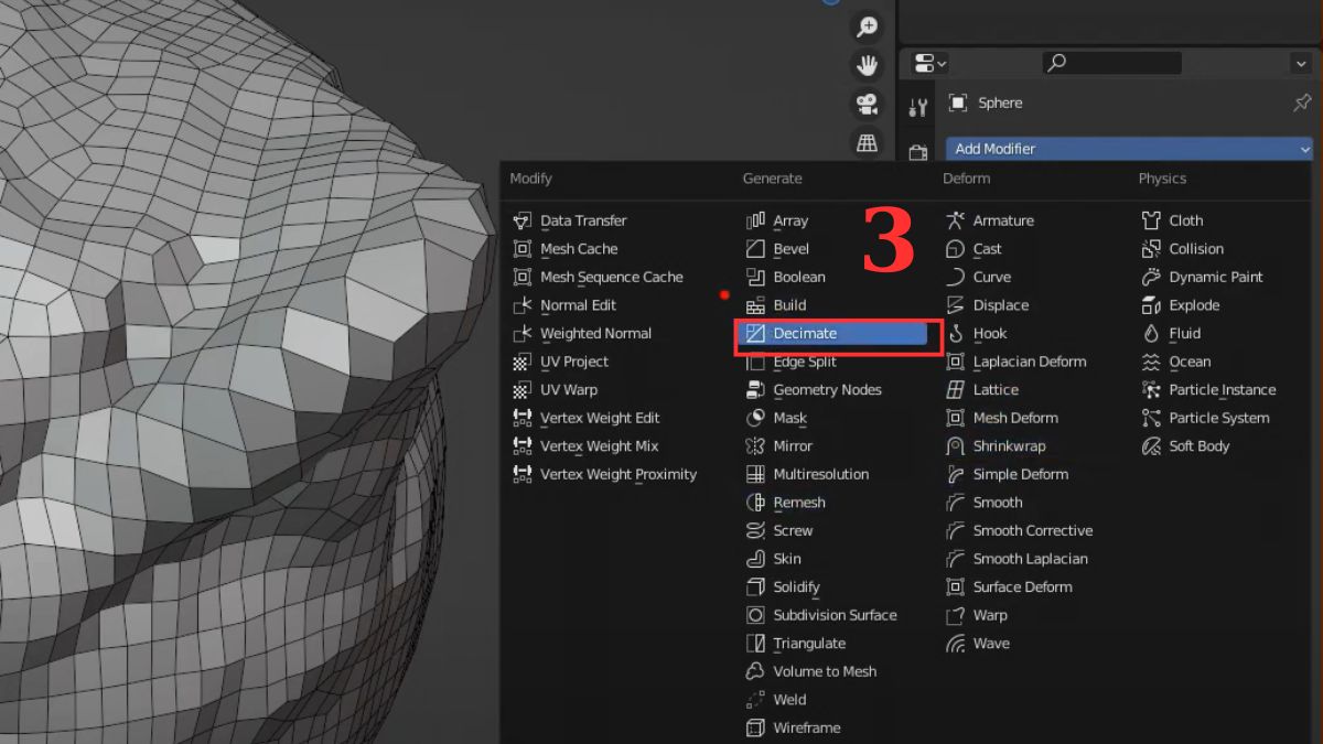 Phương pháp giảm lưới tự động trong Blender: Decimate Modifier