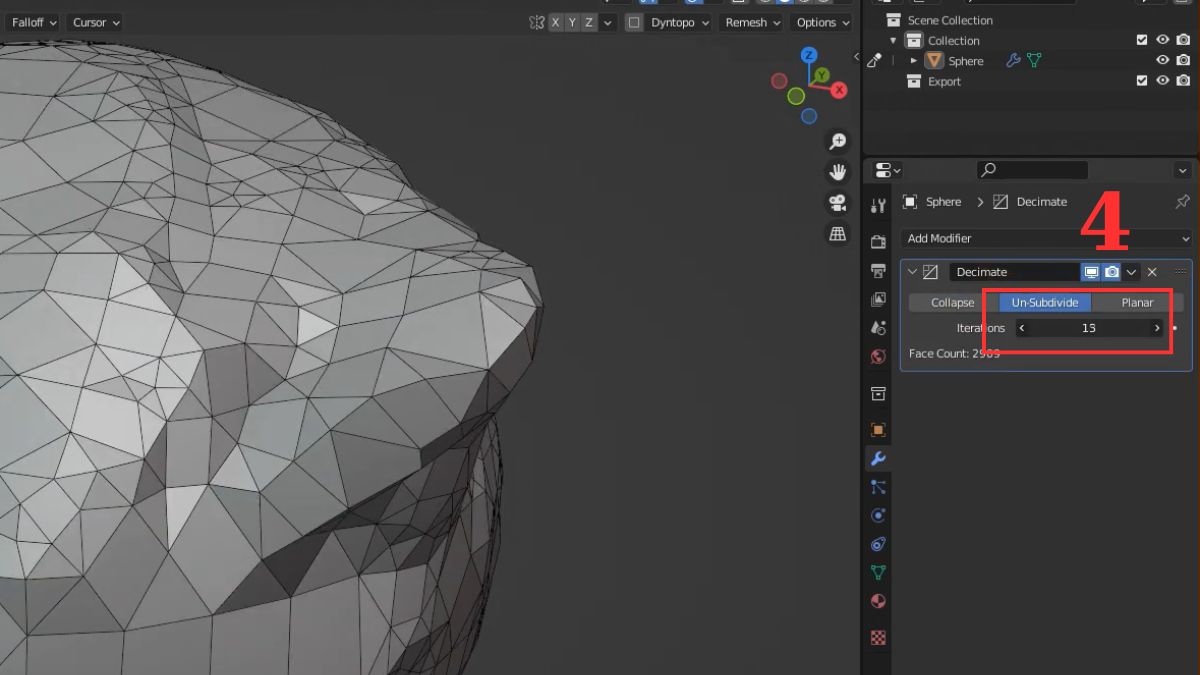 Phương pháp giảm lưới tự động trong Blender: Decimate Modifier