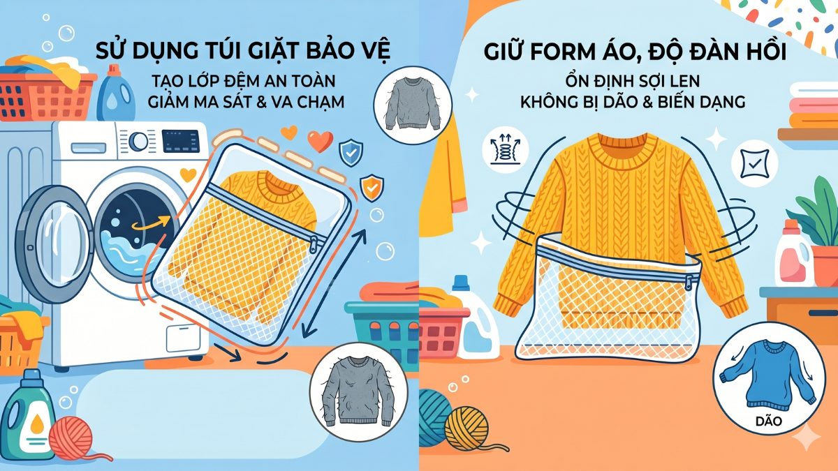 Túi giặt hạn chế ma sát khi giặt áo len