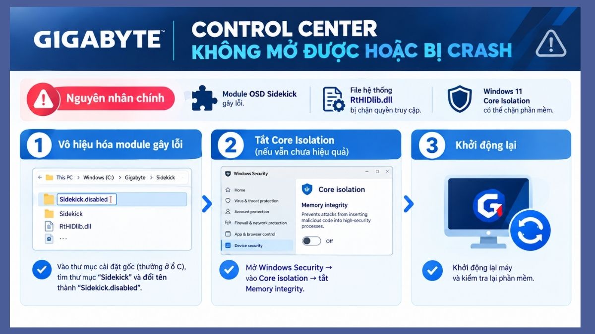 Gigabyte Control Center không mở được hoặc bị crash