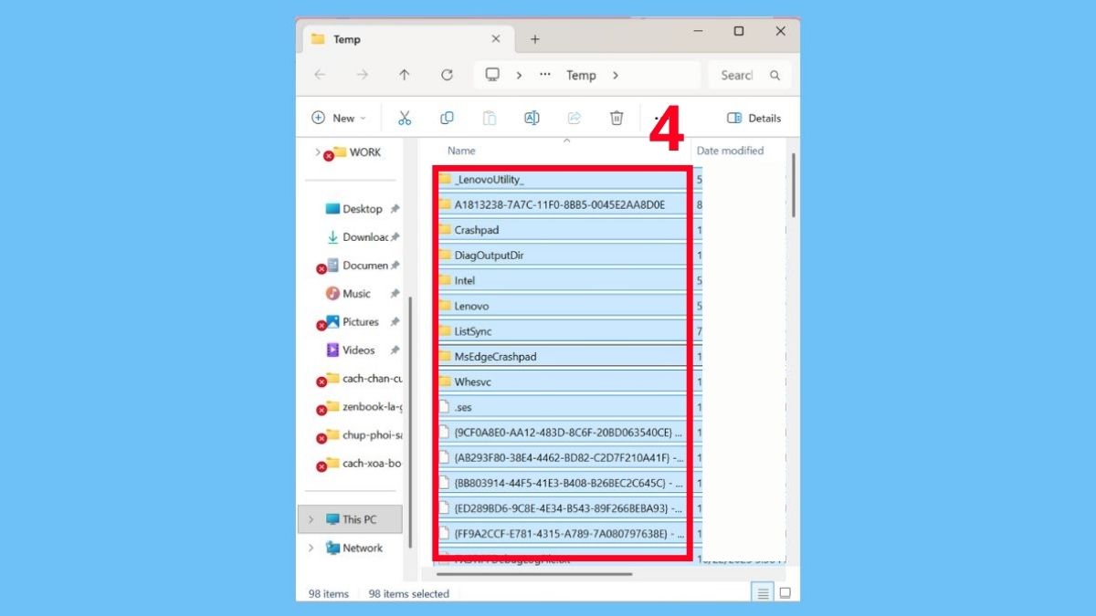 Xóa file tạm bằng lệnh Run