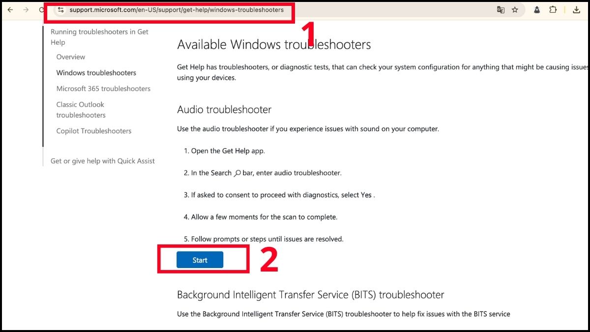 Sử dụng công cụ Troubleshooter của Microsoft