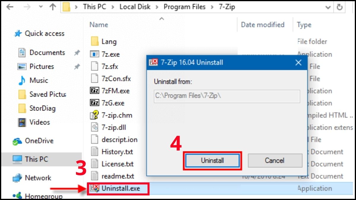 Sử dụng file Uninstall.exe có sẵn trên máy tính Windows