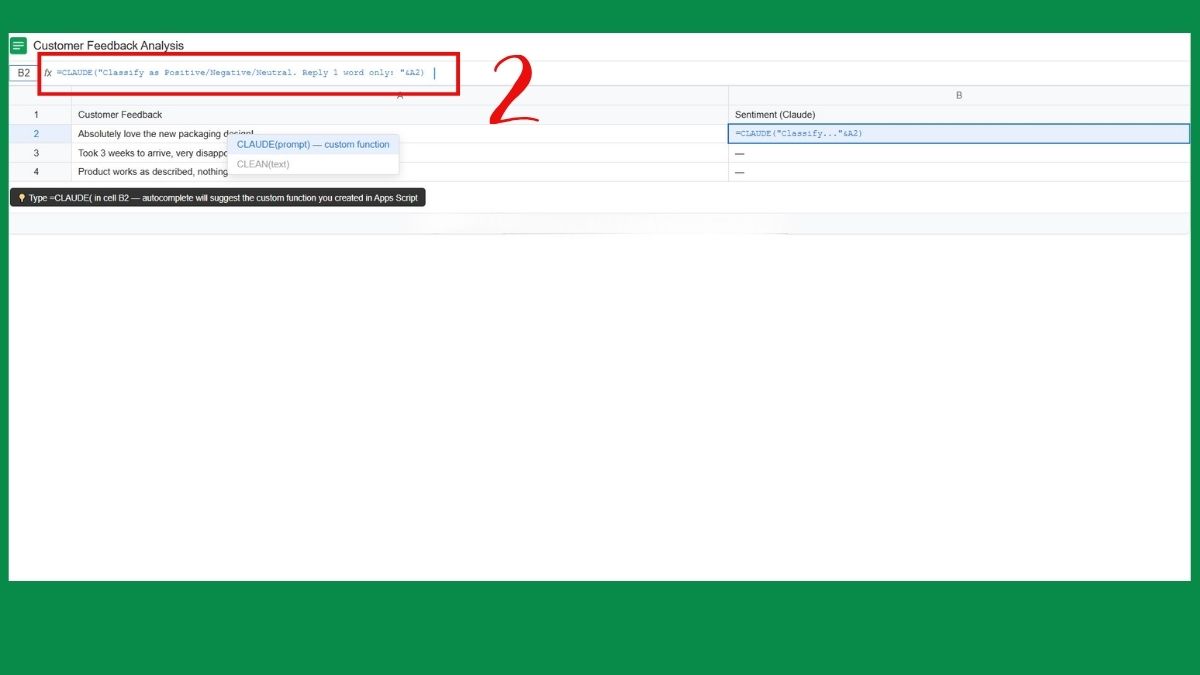 Hướng dẫn sử dụng Claude trực tiếp trong Google Sheet