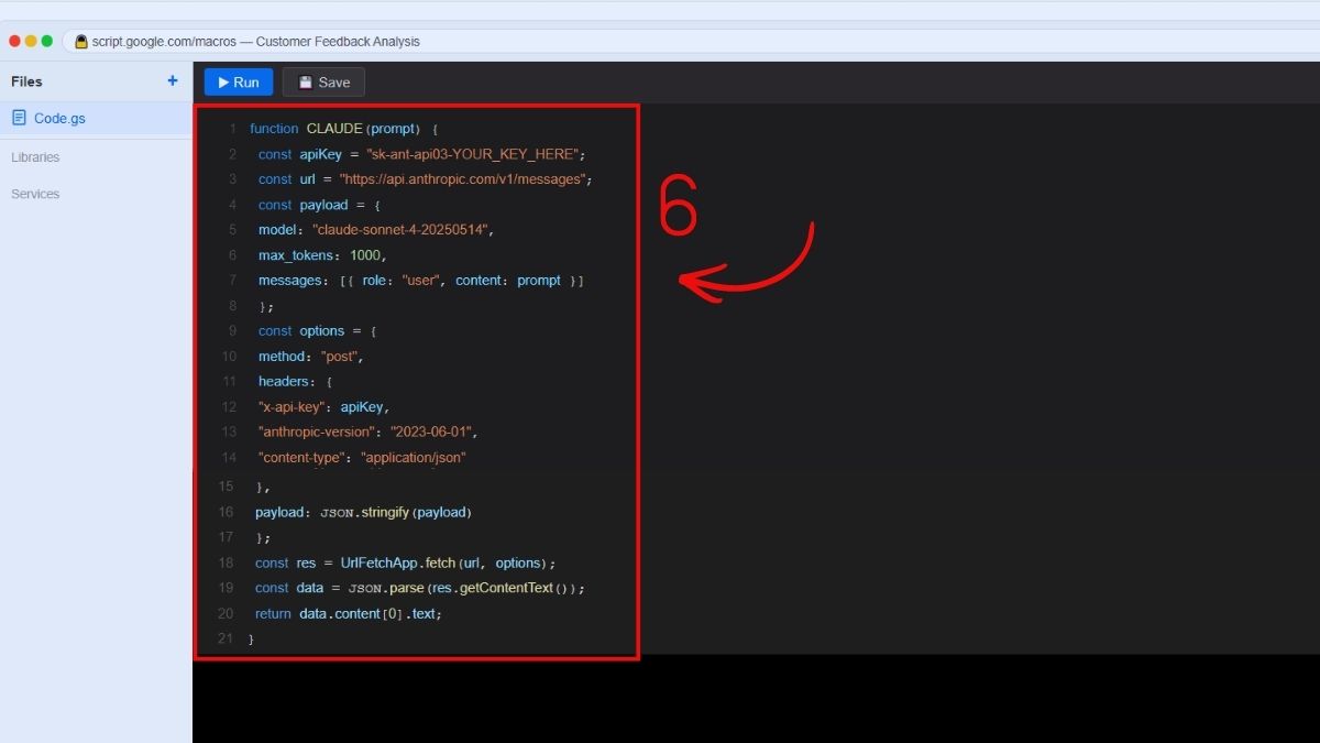 Dán đoạn code kết nối API