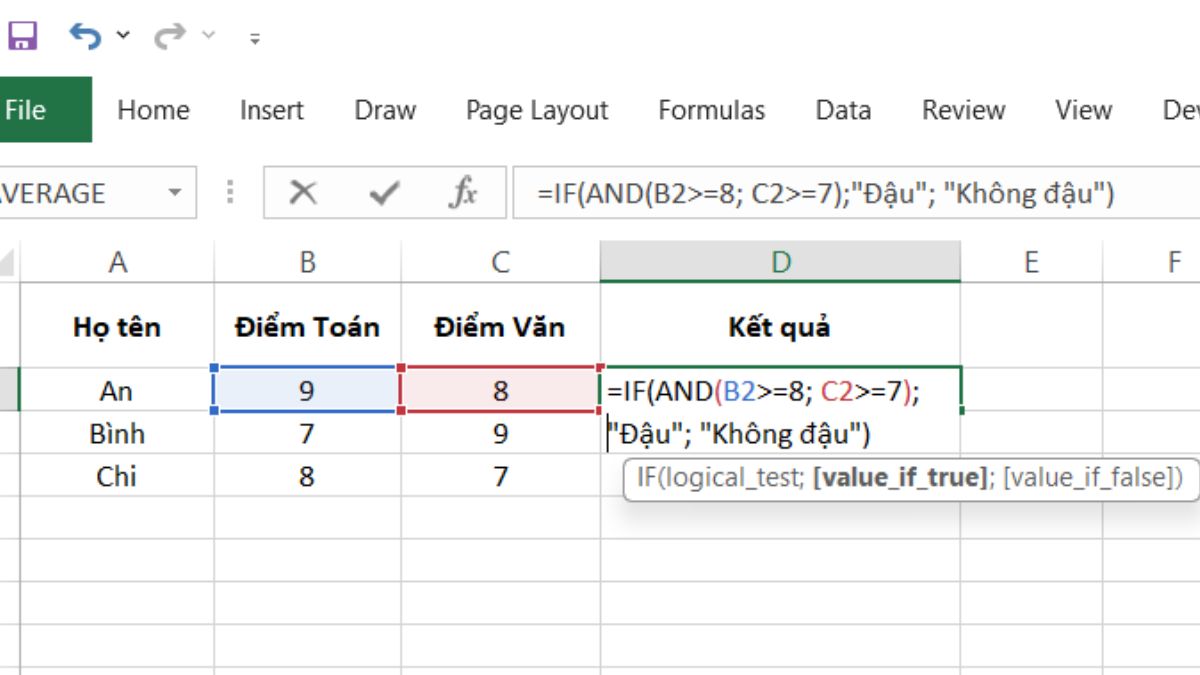 Kết hợp hàm AND với hàm IF