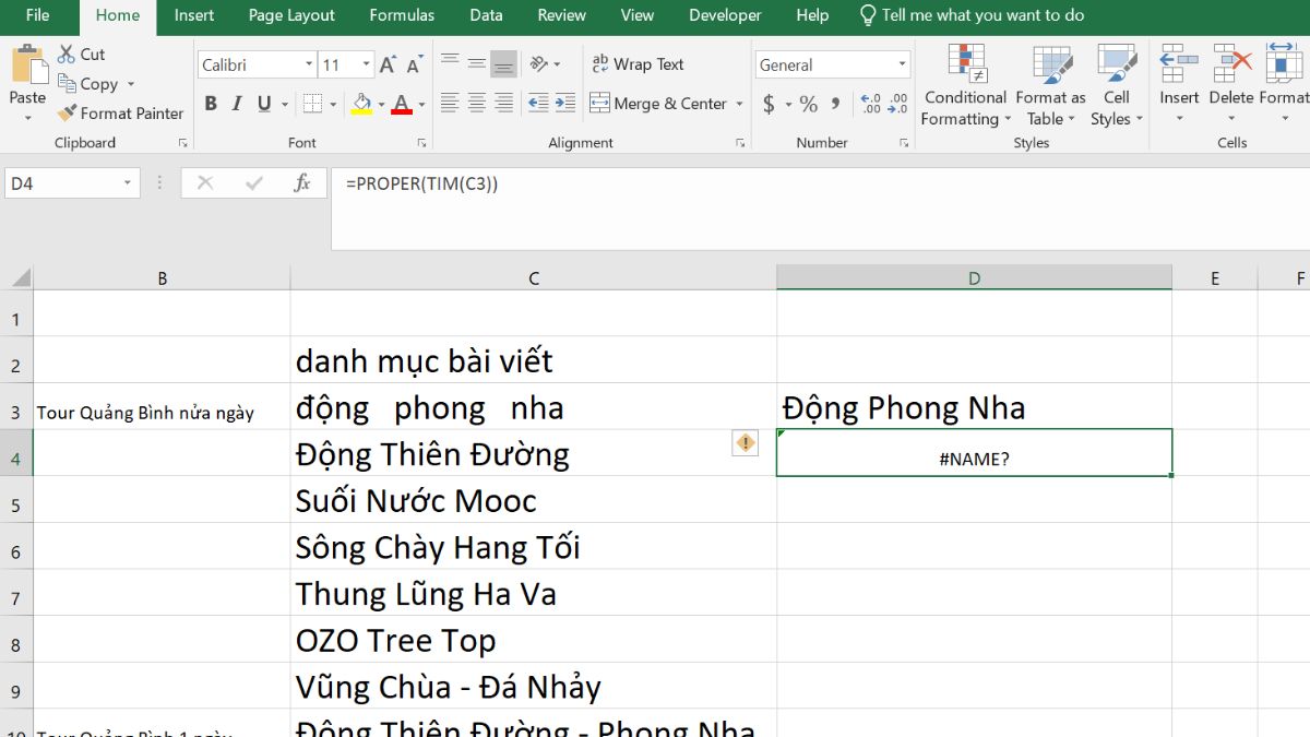 Lỗi #NAME? khi dùng hàm TRIM