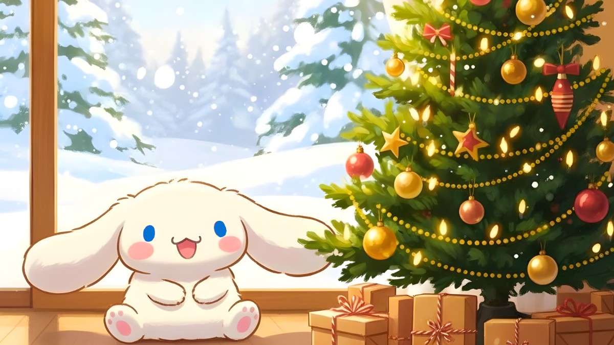 Cinnamoroll bên cây thông và những hộp quà