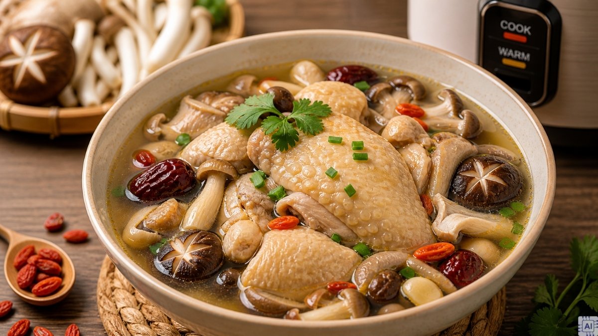 Gà hầm nấm