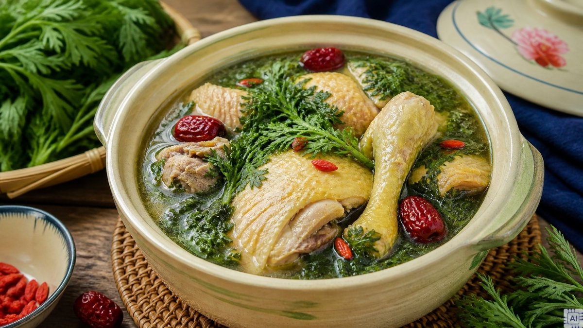 Gà hầm ngải cứu