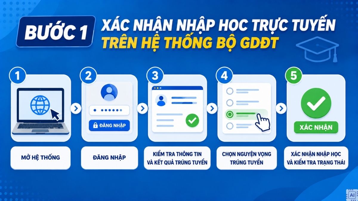 Bước 1: Xác nhận nhập học trực tuyến trên hệ thống Bộ GDĐT