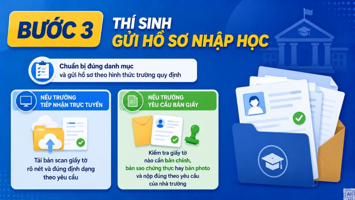 Bước 3: Thí sinh gửi hồ sơ nhập học đại học