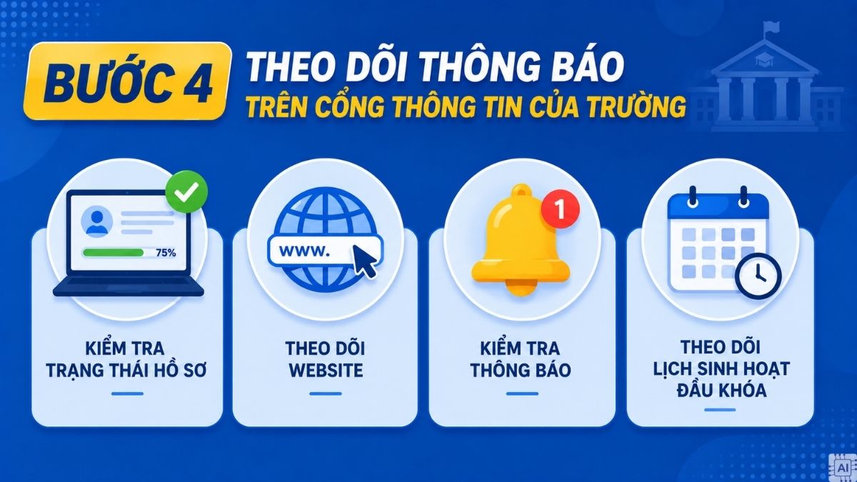 Bước 4: Theo dõi thông báo trên cổng thông tin của trường đại học