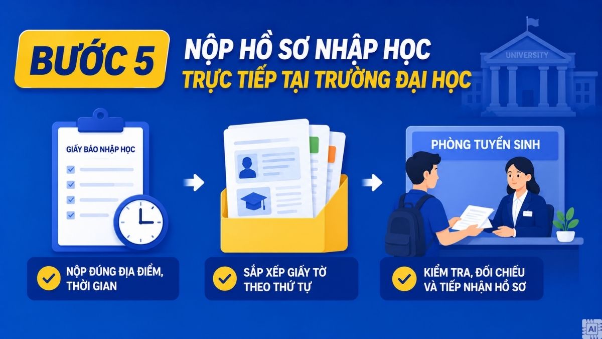 Bước 5: Nộp hồ sơ nhập học trực tiếp tại trường đại học