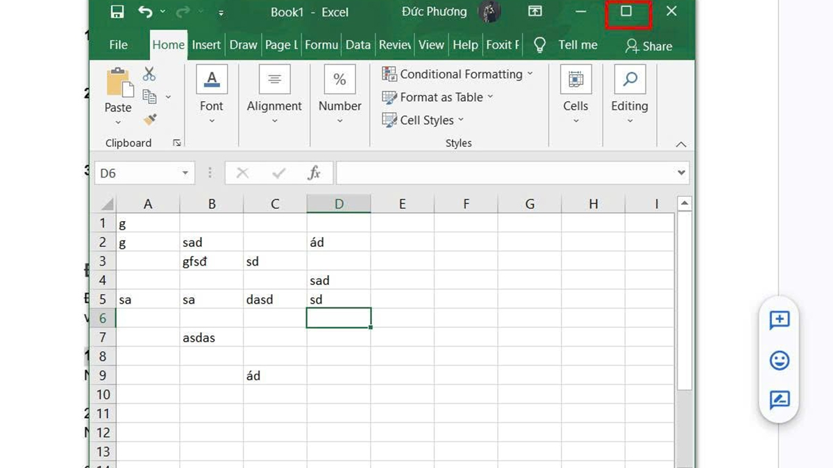 Điều chỉnh cửa sổ Excel để hiển thị thanh cuộn