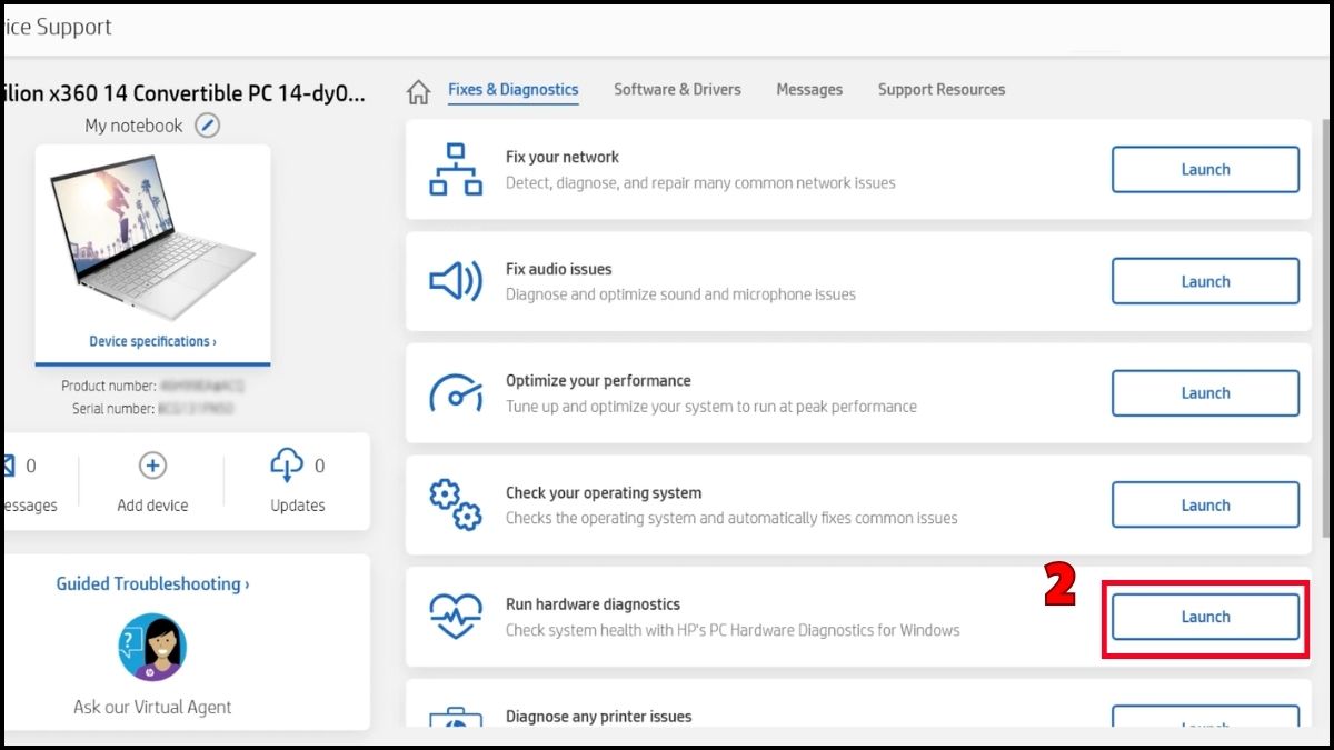 Kiểm tra và chẩn đoán lỗi phần cứng trên HP Support Assistant
