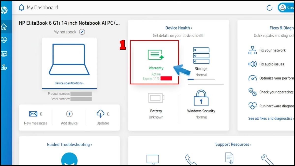 Quản lý thông tin bảo hành thiết bị HP Support Assistant