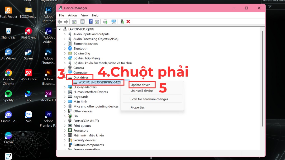Cập nhật hoặc gỡ driver ổ cứng